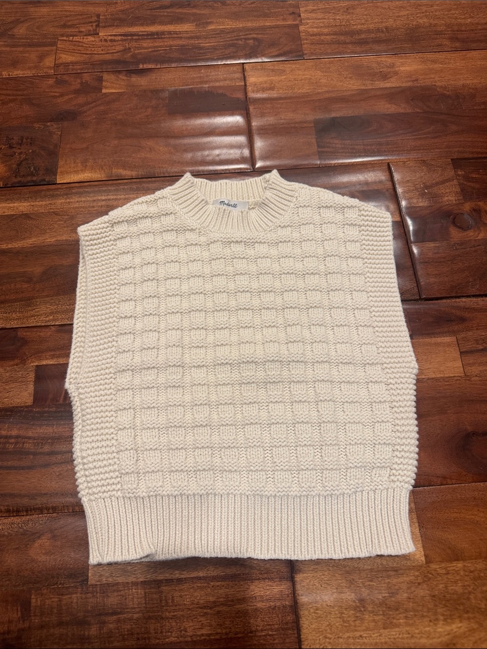 Madewell Cream Cable-Knit Crewneck Sweater Vest